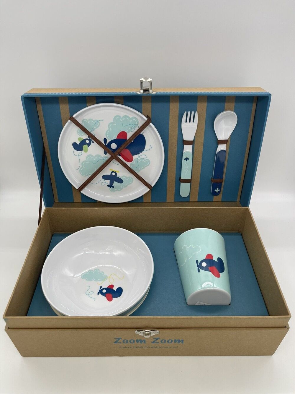 Reed and Barton Zoom Zoom Collection 5 Piece Children Dinnerware Set Planes Gift